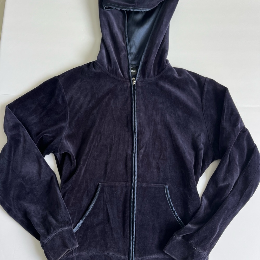 Y2K Velvet Navy Blue Zip-Up Track Jacket / Hoodie